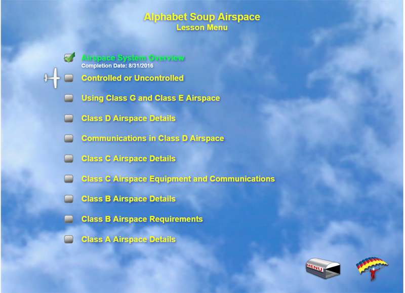 King Schools Private Pilot Ground School and Test Prep Course Lesson Group Menu